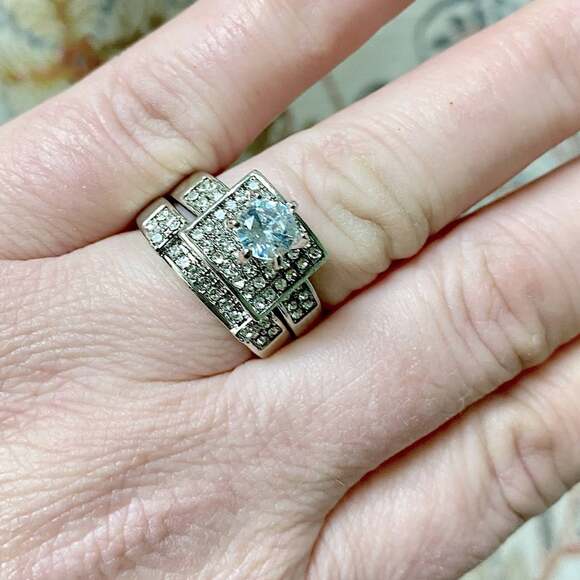 White Gold Filled Diamond Engagement Ring - Picture 2 of 7